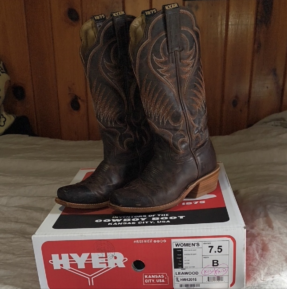 Hyer Women's Leawood Chocolate Brown Rodeo Cowgirl Western Boots 7.5 LIKE NEW